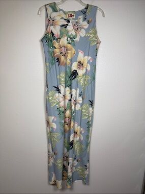 Vintage Hilo Hattie Hawaii 100% Silk Tropical Floral Maxi Dress XL Made in Hawai
